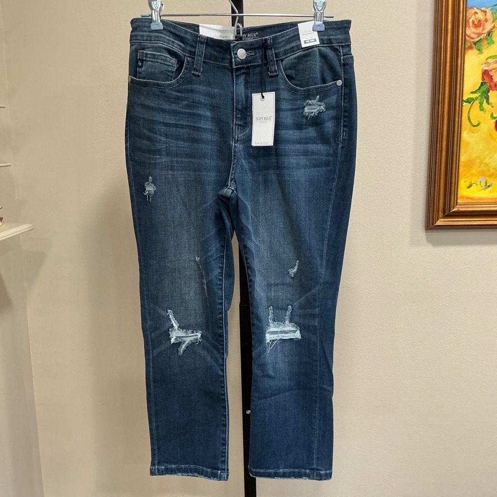 Judy Blue Capri Jeans JB82184DK Size 9/29 Dark Stone Distressed Mid Rise NEW
